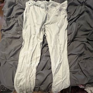 Distressed, white jeans